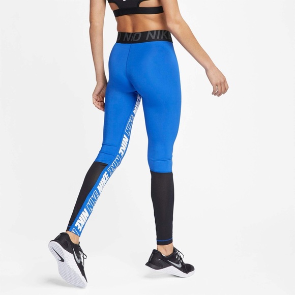 Nike Pro Sport Med Distort Training Tights Blue Black White Logo AQ0068-480 - Picture 1 of 9